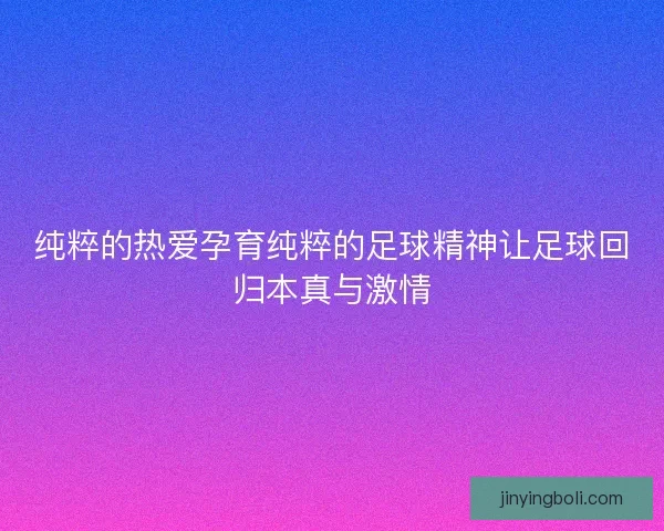 纯粹的热爱孕育纯粹的足球精神让足球回归本真与激情